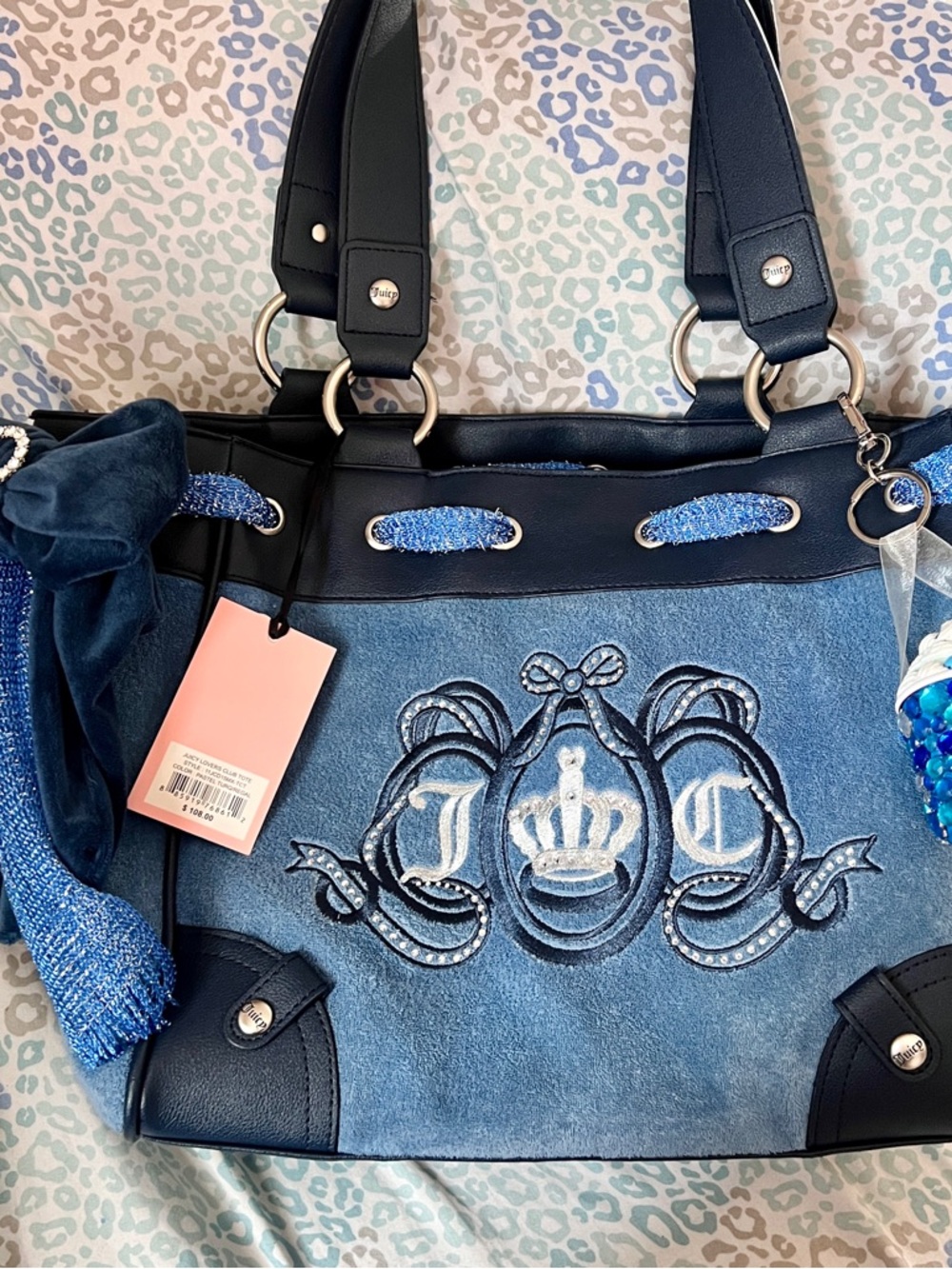 New Blue Juicy Couture Purse Daydreamer Tote Bag Custom Vintage Style Handbag